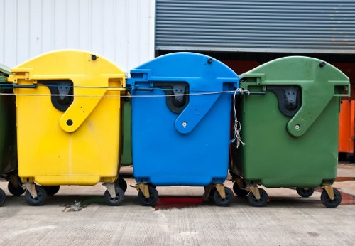 Workers loading a segregated skip at a Gunnersbury street for eco-friendly disposal